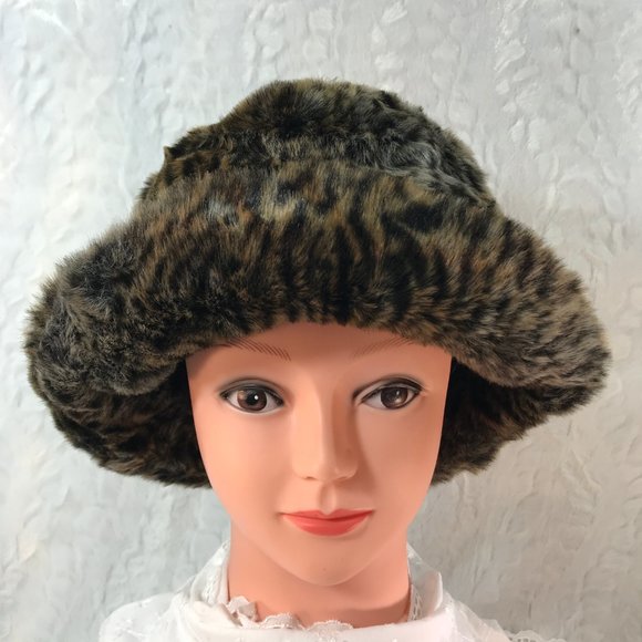 Vintage Cejon Leopard faux fur fashion bucket hat winter Style Warm - Picture 4 of 8